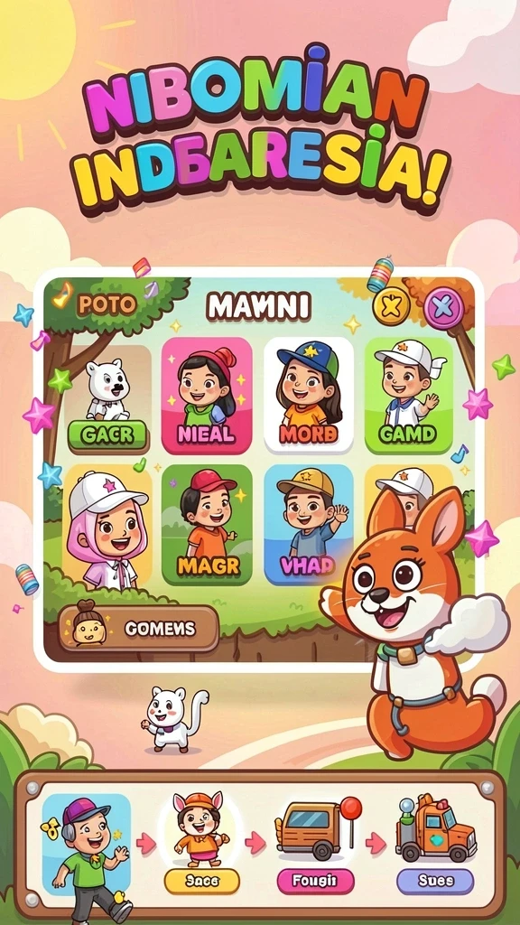 Screenshot yang menampilkan level pertama yang penuh warna.